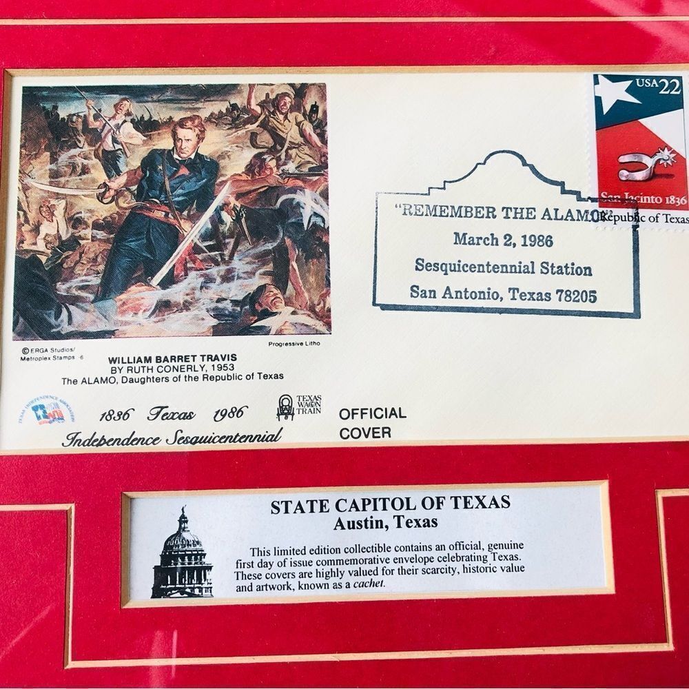 Texas Alamo Framed First Day Cachet Envelope Collector Art